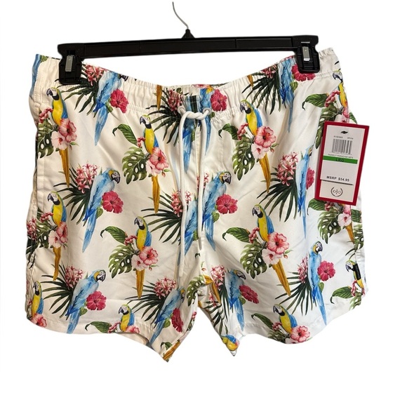 Ring of Fire Sz Large Parrot and Floral Print shorts/swim Trunks NWT - Picture 3 of 12